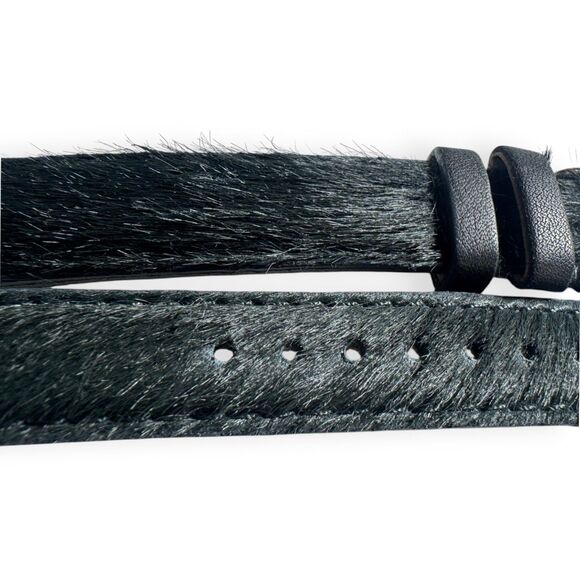 Michele 16mm Black Gray Calf Hair Furry Watch Strap Band Silver Hardware New main image 7